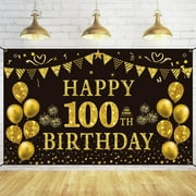 100th Birthday Decorations for Men Women - Black and Gold 100th Birthday Backdrop Banner Happy 100th Birthday Party Supplies Photography Supplies Background